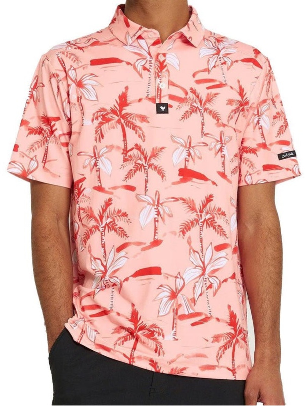 Men's Coral Tropical Print Polo Shirt - Short Sleeve